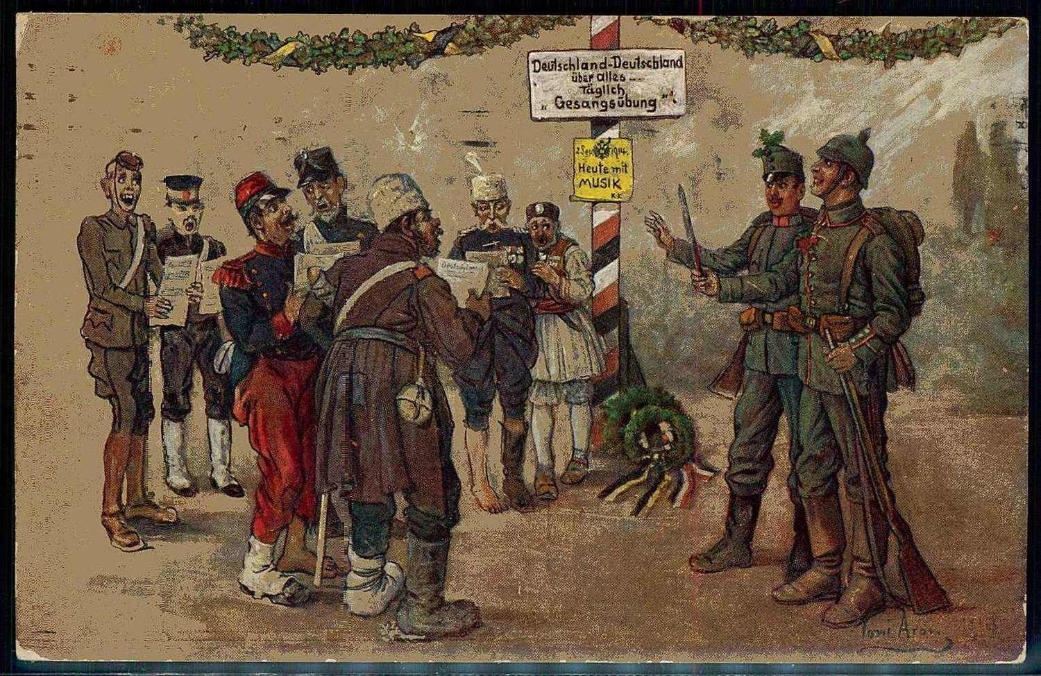 Deutsche Propagandakarte aus der Zeit des I. WK gegen die Alliierten, ...