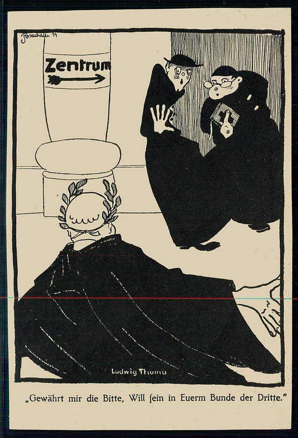 Anti-Religion, Humor-Karte von Ludwig Thoma, wohl um 1920, ...