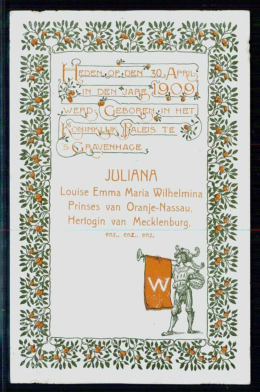 Niederlande, Erinnerungskarte an die Geburt der Prinzessin von Nassau ...