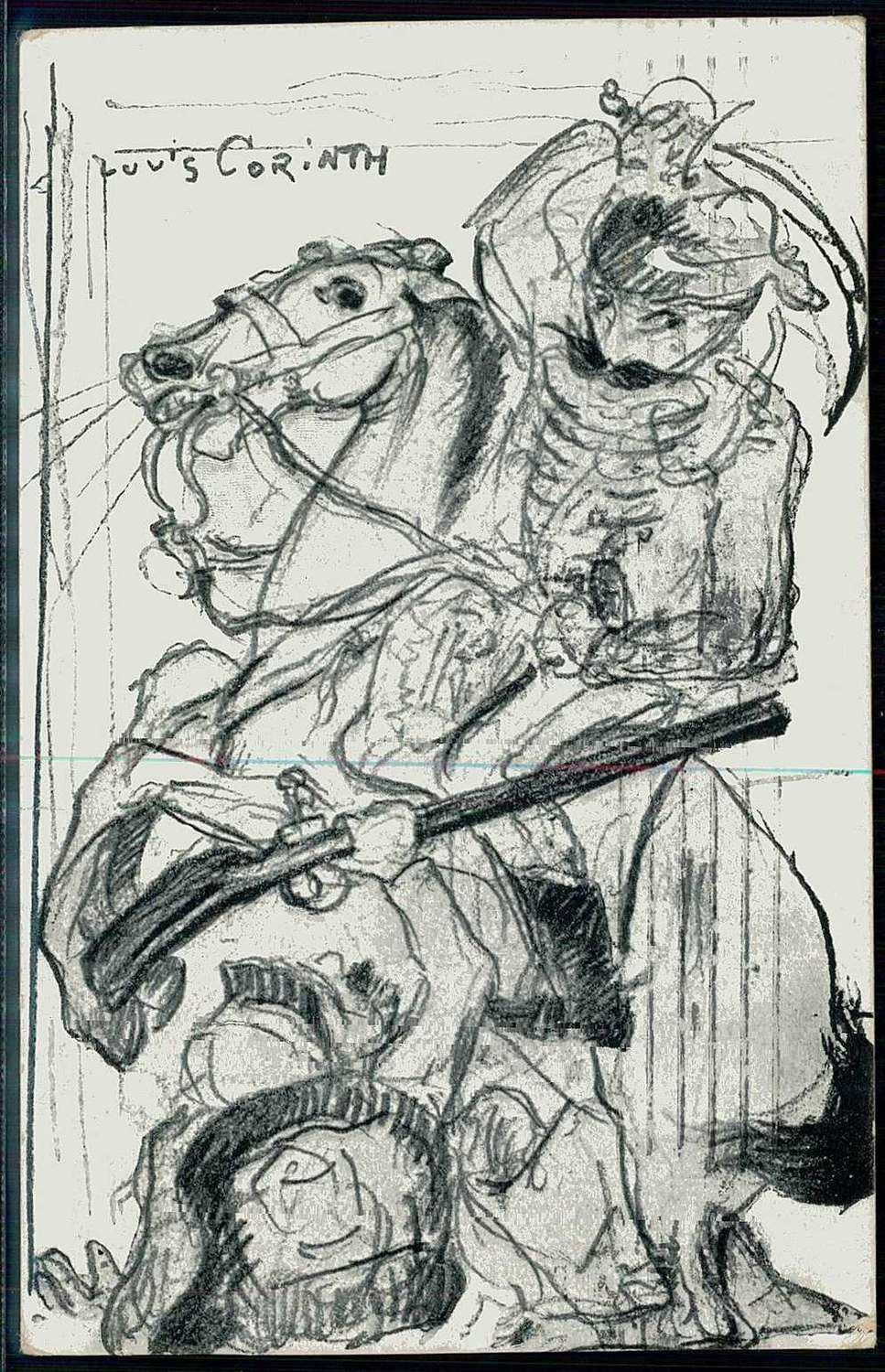 Lovis Corinth, Bleistiftzeichnung als Spendenkarte für den Verein ...