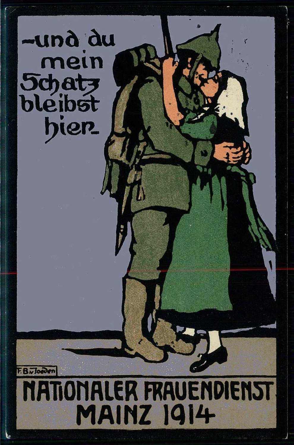 Nationaler Frauendienst Mainz 1914, seltene Kunst-Karte, gelaufen 14 ...