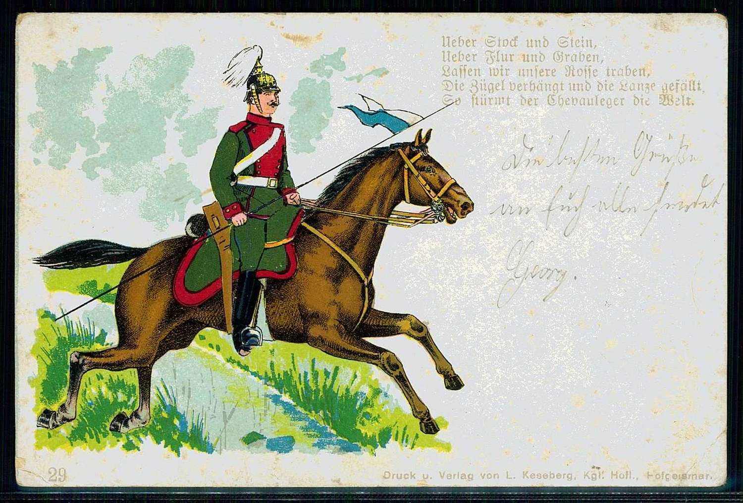 Nürnberg, bayerisches Militär, Prägedruck-Karte mit Reiter und ...