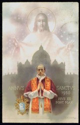 Erinnerungskarte an Papst Pius XII. 1950, gelaufen, gute Erhaltung.