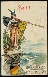 Patriotische Karte mit der Germania usw., aus Wien gelaufen, etwas ...