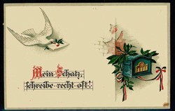 Soldatenliebe-Karte im Prägedruck, ungebraucht, leicht verschmutzt, ...