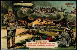 Propagandakarte aus der Zeit des I. WK, hier 'Deutscher Zorn', ...
