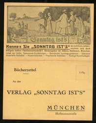 Werbe-Klappkarte für die Zeitung 'Sonntag ist's', um 1919, ...