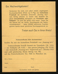 Werbe-Klappkarte für die Zeitung 'Sonntag ist's', um 1919, ...