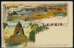 Leipzig, Gruß-Farblitho-Karte 1907, mit Entwurf des 1913 ...