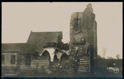 I. WK, Karte von Kriegszerstörungen, hier 'Foto einer zerstörten ...