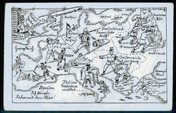 Landkarten-Humor aus der Zeit des I. WK, gelaufen Österreich 1916, ...