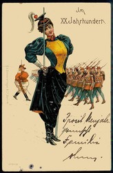 Soldaten-Humorkarte, hier 'Frauen - Im XX. Jahrhundert', gelaufen Bad ...