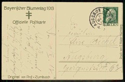 Ganzsache zum Bayerischen Blumentag 1913, gelaufen in Augsburg, gute ...