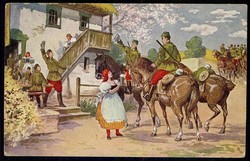 Patriotische Karte mit Soldaten und freudigen Einheimischen, die die ...