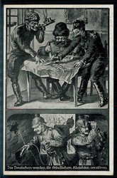 Deutsche Propagandakarte aus der Zeit des I. WK gegen die Alliierten, ...