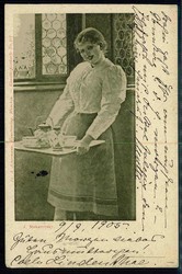 Kunst-Karte 'Frau mit Tablett', aus dem Kunsterverlag Ackermann aus ...