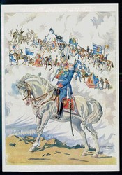 Bayern, Farb-Postkarte mit bayerischen Truppen, im Vordergrund ein ...