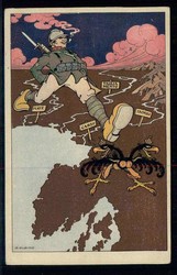 Italien, bissige Karikatur-Karte über die Auseinandersetzungen ...