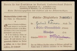 Verein für das Deutschtum im Ausland, Schüler-Mitgliedskarte für ...