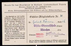 Verein für das Deutschtum im Ausland, Schüler-Mitgliedskarte für ...