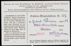 Verein für das Deutschtum im Ausland, Schüler-Mitgliedskarte für ...