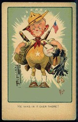 USA, humoristische Karte der USA gegen das Deutsche Reich im I. WK, ...