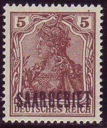 1920, Germania mit Aufdruck "SAARGEBIET", 5 Pf. dunkelbraun, ...