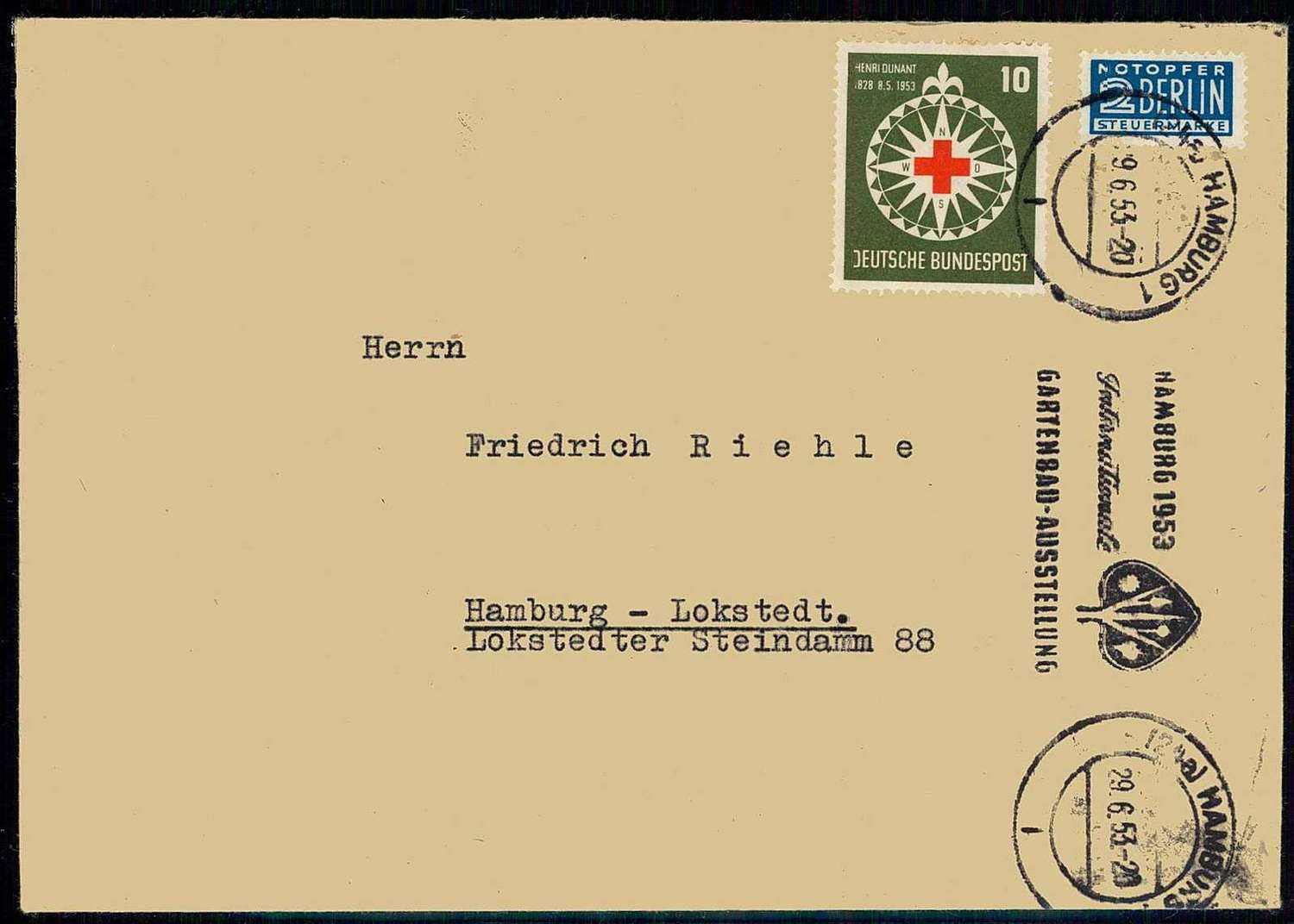 Rotes Kreuz 1953 als Einzelfrankatur auf Bedarfsbrief, gute Erhaltung.