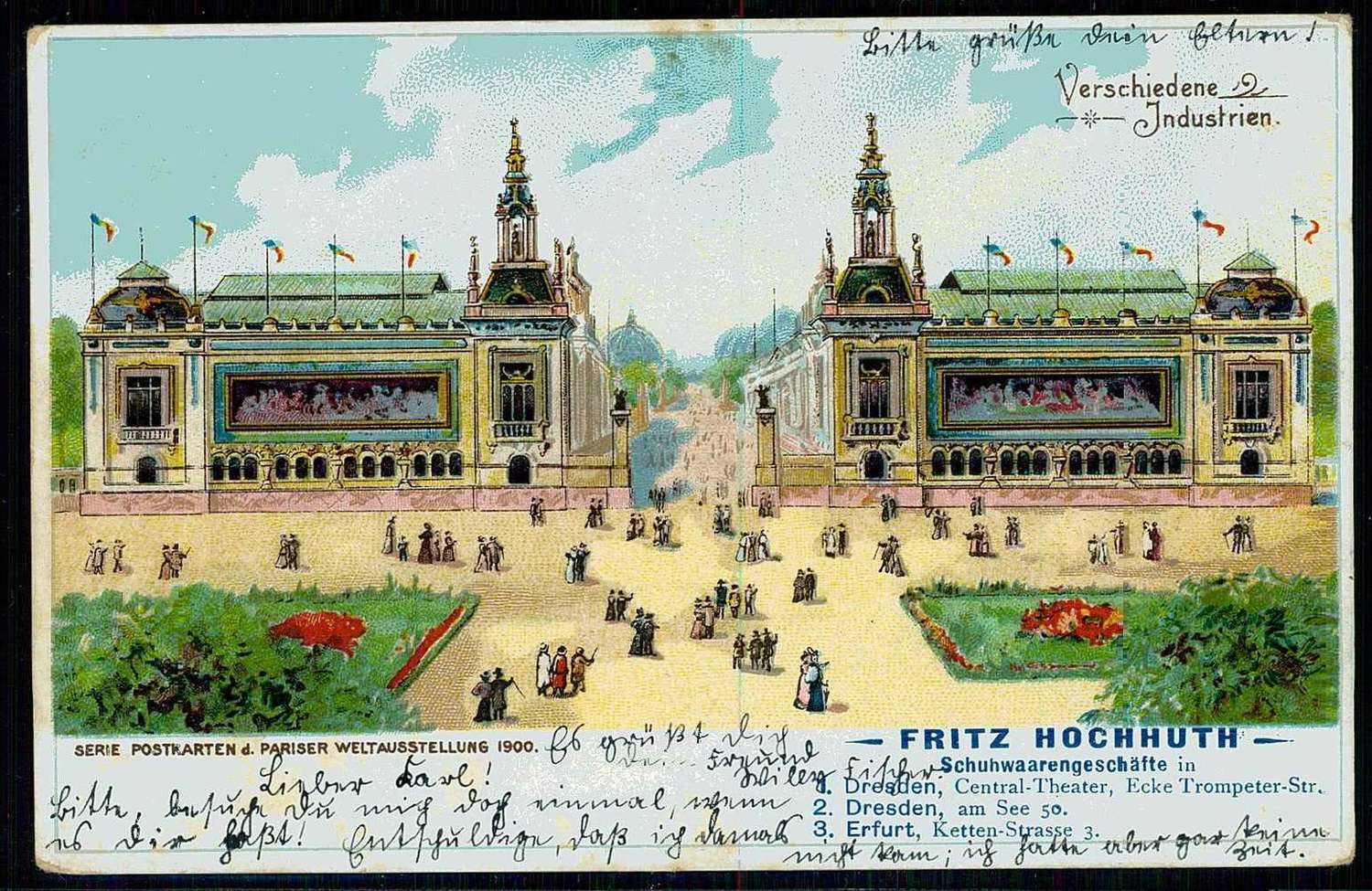 Werbekarte der Schuhwarengeschäfte Fritz Hochhuth, mit Farblitho der ...