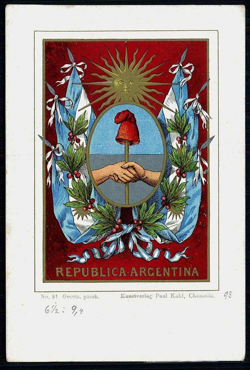 Mehrfarbige Flaggen-Karte 'Argentinien' um 1900 aus dem Kunstverlag ...