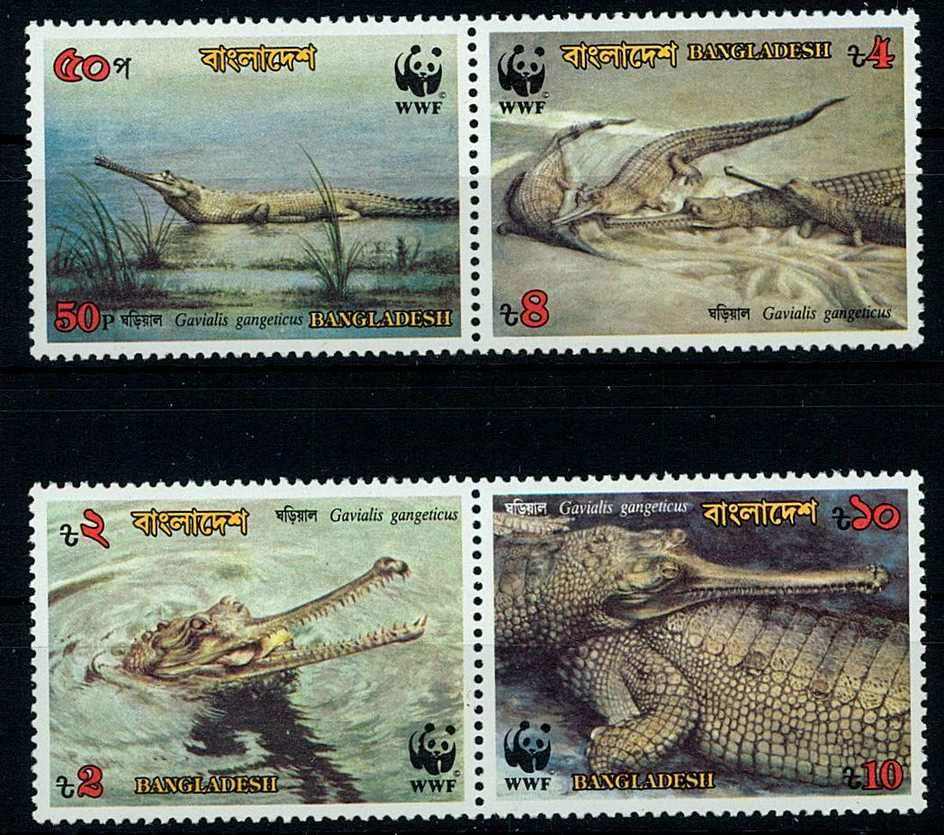 Weltweiter Naturschutz: Gangesgavial (WWF) 1990, in zwei waager. ZD, ...