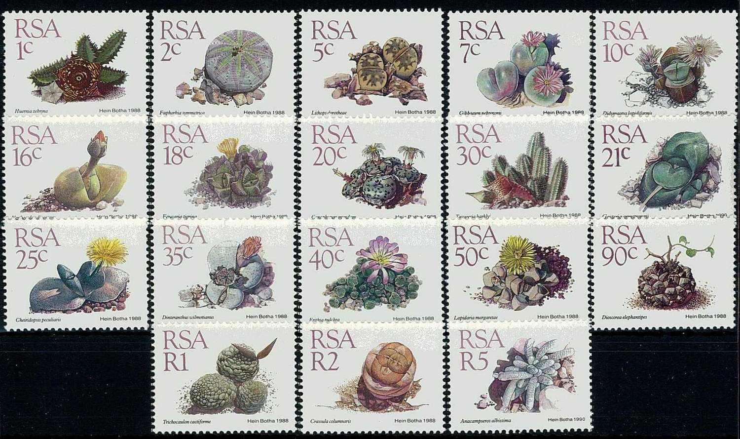 Freimarken Sukkulenten 1988, dazu die Ergänzungswerte 1989 und 1990, ...