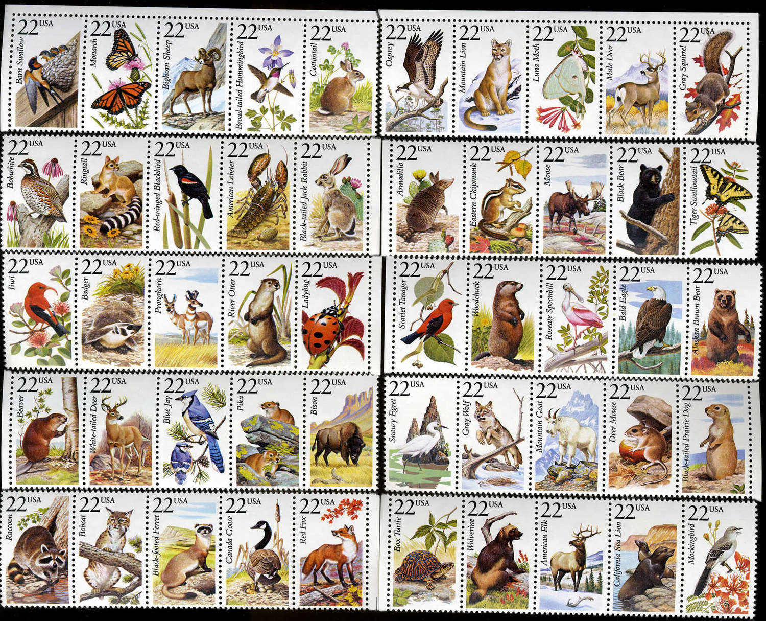 Nordamerik. Fauna 1987, der kpl. ZD-Bogen aufgetrennt in zehn waager. ...