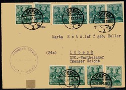 16 Pf. Arbeiter, zehn Werte als portogerechte Zehnfachfrankatur auf ...