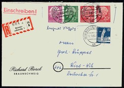 Heuss-Marken mit liegendem Wasserzeichen, mit portogerechter ...