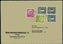 1 Pf. Ziffer, drei Marken mit portogerechter Zusatzfrankatur auf ...