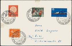 vier Sondermarken 1957 hübsch mit Kieler SST, kl. Mängel, dekorativ.