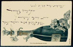 Neujahrs-Karte 1901 aus Russland, vs. mit Sektflasche, kl. ...