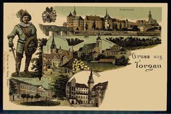 Torgau, Grußkarte hübsch mit Bahnpoststpl. Halle (Saale) nach Posen ...