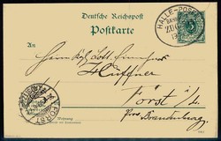 5 Pf. Krone/Adler-Ganzsache mit Bahnpoststpl. Halle-Posen, Zug 514 ...