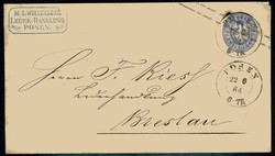 2 Sgr. hellblau, Ganzsache, sauber mit K2. 'Posen 22.6.64' nach ...