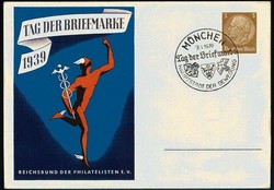 Tag der Briefmarke 1939, 3 Pf. Ganzsache mit entspr. SST aus München ...