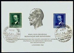 Emil von Behring, Gedenkkarte mit beiden Marken und vers. SST's aus ...