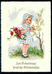 Geburtstagskarte mit Kinderzeichnung, gelaufen Oerlinghausen Mai 1957 ...