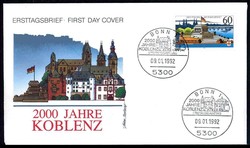 Koblenz 1992 ohne Fluoreszenz, auf Schmuck-FDC, beste Aboerhaltung.