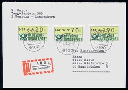 Automatenmarken 1982 zu 20 Pf., 70 Pf. und 190 Pf. auf portogerechtem ...