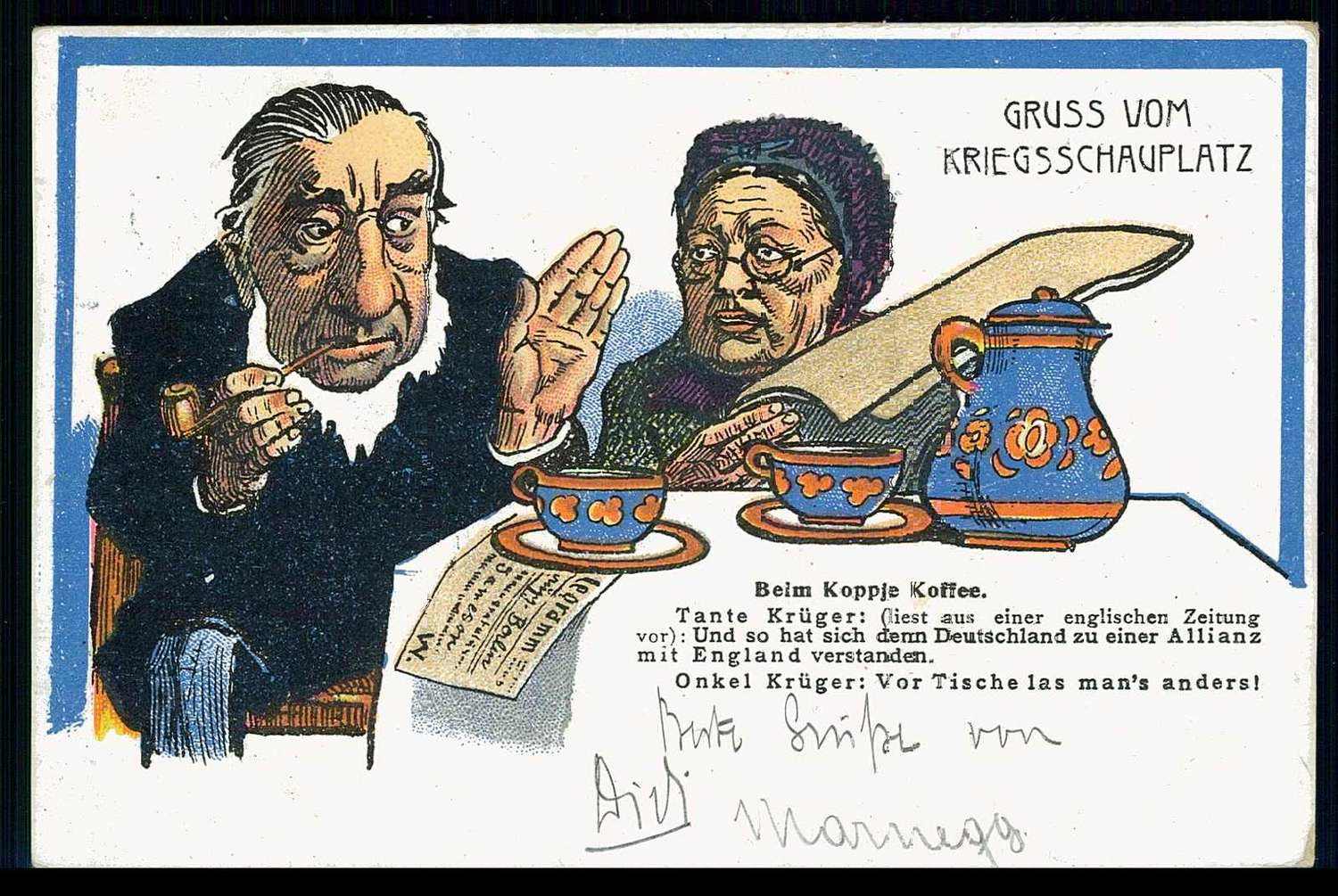 Burenkrieg um 1900, deutsche Spottkarte gegen die Briten, sauber gest ...