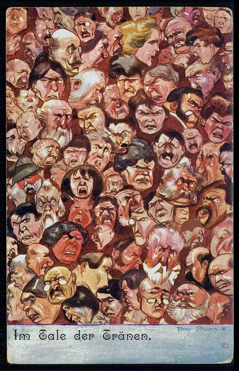 Karikatur-Karte 'Im Tale der Tränen' aus der Kaiserreichzeit, späte ...