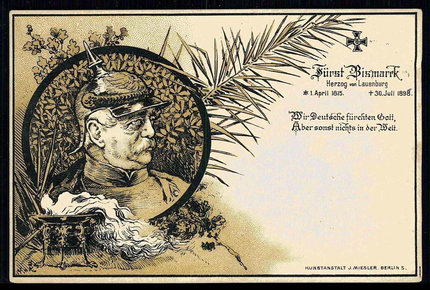 1898, Trauerkarte für den verstorbenen Reichskanzler Otto von ...