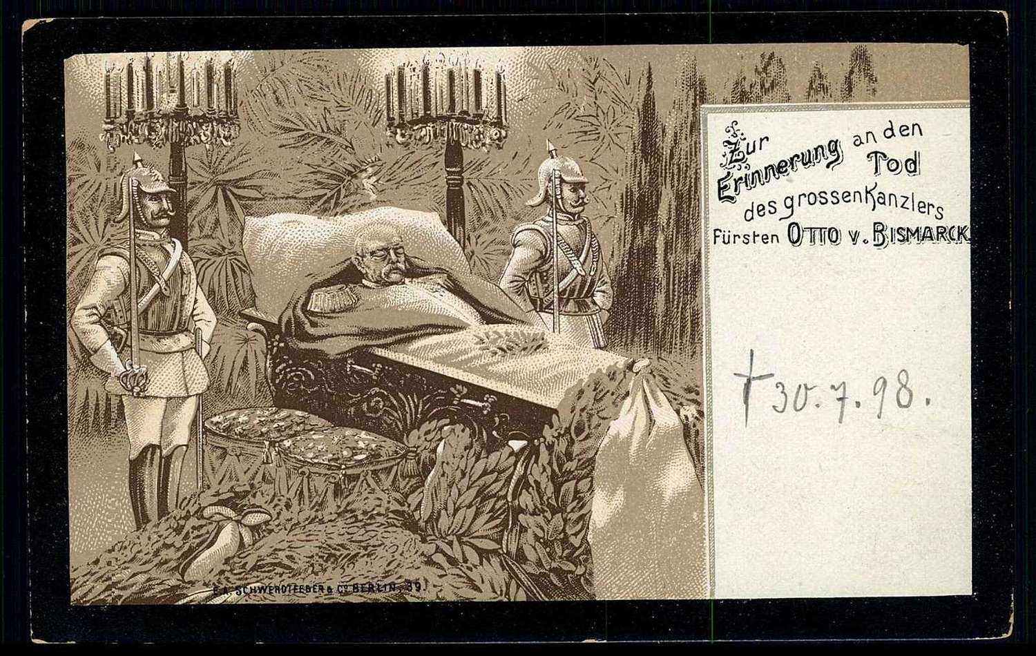 Ca. 1898, Trauerkarte auf den Tod von Reichskanzler Otto von Bismarck ...